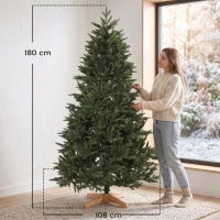 HOMCOM Albero di Natale Artificiale 180cm Folto Realistico, 732 Rami in PE Ignifughi, Base Pieghevole in Legno, Verde(m-3)