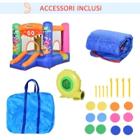 Outsunny Casa Gioco Castello Gonfiabile Gigante per Bambini 3-8 anni Trampolino Rimbalzante Colorato con Scivolo e Canestro 250cmx180cmx175cm(m-7)