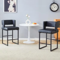 Lot de 2 tabourets de bar style nordique, structure métallique robuste avec pieds argentés, 48x53.3x91.4 cm, Noir(m-1)