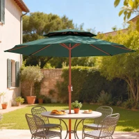 Outsunny 2.7 m Garden Parasol with Double Top Outdoor Market Table Umbrella with Crank System, Green(m-10)
