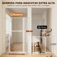 PawHut Barrera de Seguridad Niños Perros y Gatos Extra Alta 160cm Extensible 76-105cm para Puertas Escaleras Cierre Automático(m-4)