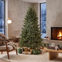 HOMCOM Albero di Natale Artificiale 180cm Folto Realistico, 732 Rami in PE Ignifughi, Base Pieghevole in Legno, Verde(m-8)