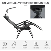 Outsunny Foldable Reclining Garden Chair with Headrest, Zero Gravity Deck Sun Lounger Seat with Footrest, Armrest, Cup Holder & Canopy Shade, Light Grey(m-7)