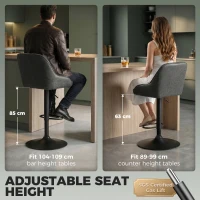 HOMCOM Bar Stools Adjustable Swivel Kitchen Chairs with Backrest Set of 2 for Kitchen Island Dark Grey(m-5)