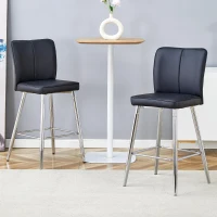 Tabouret de bar haut, lot de 2, pieds réglables antidérapants, 44,00x44,00x101,00 cm, Noir+Argent(m-5)