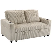 HOMCOM Corduroy Click Clack Sleeper Sofa with Pull Out Design, 2 Seater Sofa Bed, Cream White(m-15)