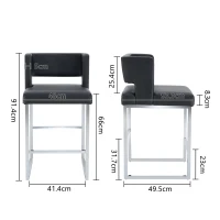 Lot de 2 tabourets de bar style nordique, structure métallique robuste avec pieds argentés, 48x53.3x91.4 cm, Noir+Argent(m-3)