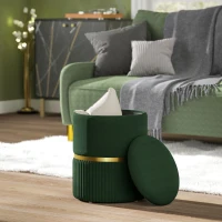 HOMCOM Velvet-Feel Storage Ottoman - Green(m-10)
