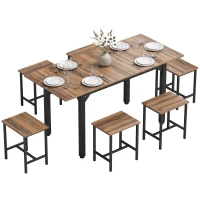 HOMCOM Set Pranzo con Tavolo Allungabile a 160cm e 6 Sgabelli per 4-6 Persone, Nero e Noce(m-11)