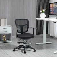Vinsetto Silla de Dibujo Ergonómica de Malla Giratoria con Reposabrazos  y Reposapiés Ajustable 59x59x95-115 cm Negro(m-10)