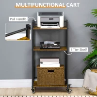 HOMCOM 3-Tier Printer Stand, Utility Cart, Rolling Trolley with Adjustable Shelves with Lockable Wheels for Home Office, Rustic Brown(m-4)