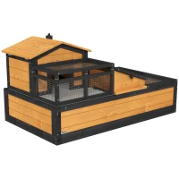 PawHut Wooden Tortoise House with Balcony, Tray, Roof, for Indoor and Outdoor, Yellow(m-12)
