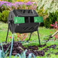 Outsunny Compostor Rotativ cu 2 Secțiuni și 8 Prize de Aerisire din Oțel și PP, 160L, 71x65x96 cm, Gri(m-10)