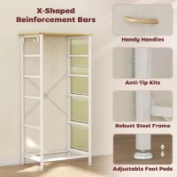 HOMCOM Chest of Five Fabric Drawers - Beige(m-7)