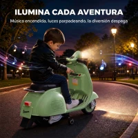 AIYAPLAY Moto Eléctrica para Niños Licencia VESPA Arranque Suave Ruedines Desmontables Luz Delantera Música, Bocina USB Verde(m-7)