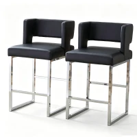 Lot de 2 tabourets de bar style nordique, structure métallique robuste avec pieds argentés, 48x53.3x91.4 cm, Noir+Argent(m-2)
