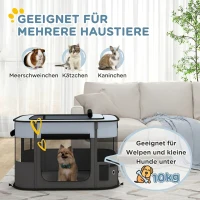 PawHut Spielgehege für Haustiere, faltbar, mit Aufbewahrungstasche, für Welpen und Kätzchen, drinnen und draußen, Grau(m-4)