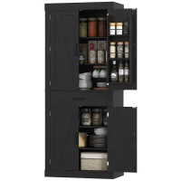 HOMCOM Dispensa Cucina in stile Country con 2 Armadietti, 6 Ripiani e Cassetto, in Legno, 76x39.5x183.5 cm, Nero(m-11)