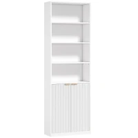 HOMCOM Biblioteca Alta e Estreita de 6 Níveis com 4 Compartimentos Abertos, Prateleira Ajustável e Fechos Magnéticos, Branca(m-1)