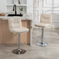 HOMCOM Juego de 2 Taburetes Altos de Cocina Giratorios Tapizados de Lino con Altura Ajustable Respaldo y Reposapiés Beige(m-10)