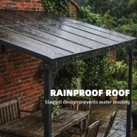 Outsunny 3.4 x 3 m Metal Lean-to Pergola, Wall-Mounted Garden Pergola with Polycarbonate Roof and Metal-Aluminium Frame, Brown(m-6)