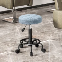 HOMCOM Taburete Giratorio Redondo Taburete con Ruedas Altura Regulable 50-66 cm Asiento Tapizado en Tejido de Borreguito Azul(m-10)