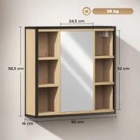 HOMCOM Armario de Baño con Espejo Estante Ajustable y 6 Compartimentos Abiertos 60x16x58,5 cm Roble(m-3)