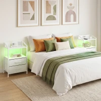 HOMCOM Set di 2 Comodini con Luci LED e Stazione di Ricarica, 40x30x60 cm, Bianco(m-10)