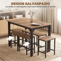 HOMCOM Set Pranzo con Tavolo Allungabile a 160cm e 6 Sgabelli per 4-6 Persone, Nero e Noce(m-6)