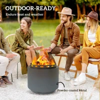 Outsunny Smokeless Fire Pit, 48.5cm Portable Wood Burning Firepit with Poker for Garden Camping Bonfire Party, Metal, Dark Grey(m-6)