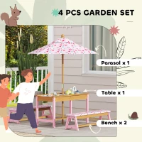 AIYAPLAY Kids Picnic Table Set with Removable & Foldable Umbrella, Storage Boxes, Flamingo Theme, Pink(m-4)