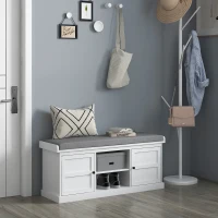 HOMCOM Multi-Compartment Shoe Storage Bench, with Top Cushion - White/Grey(m-12)