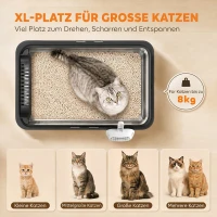 PawHut Set van 2 XL RVS kattenbakken met hoge rand en kap, 60 x 40 x 30 cm, halfopen, incl. 2 scheppen, voor grote katten tot 8 kg(m-7)