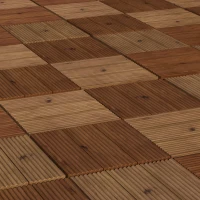 Outsunny 27 Pcs Wooden Interlocking Decking Tiles, 30 x 30 cm Anti-slip Outdoor Flooring Tiles, 0.81㎡ per Pack, All Weather Use for Patio, Balcony, Terrace, Hot Tub, Brown(m-7)