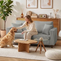 HOMCOM Sofá de 2 Lugares em Bombazina com Assento Largo e Profundo e Pés de Madeira 170x80x82 cm Cinzento-claro(m-4)