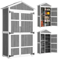 Outsunny Armoire de Jardin Abri de Jardin Étanche avec Toit en Métal Double Porte pour Outils de Jardinage 105x55x179cm Gris(m-12)
