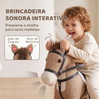 AIYAPLAY Cavalo de Baloiço com Sons, Pegas de Segurança e Base de Madeira, 12-36 Meses, Castanho-Escuro(m-5)