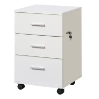 Vinsetto Cajonera Oficina con Cerradura y Ruedas Giratorias 3 Cajones Compacta 40x40x61,5 cm Blanco(m-11)