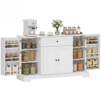 HOMCOM Buffet cuisine, meuble de rangement avec tiroir, 4 portes à fermeture douce, racks-porte et étagères réglables, blanc(m-12)