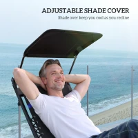 Outsunny Zero Gravity Lounger Chair, Folding Reclining Patio Chair with Shade Cover, Padded Seat, Cup Holder, Soft Cushion and Headrest for Poolside, Camping, Black(m-6)