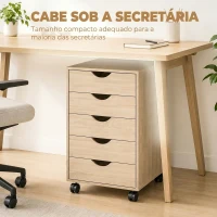 HOMCOM Gaveteira de Escritório com Rodas e 5 Gavetas, Arquivador Móvel, para Escritório ou Sala, 40x40x67 cm Carvalho(m-6)