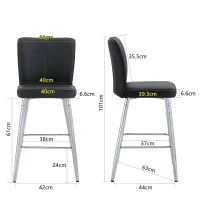 Tabouret de bar haut, lot de 2, pieds réglables antidérapants, 44,00x44,00x101,00 cm, Noir+Argent(m-3)