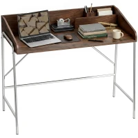 HOMCOM Bureau, bureau d'ordinateur 109 cm avec rebord de sécurité et structure en métal, noyer(m-17)