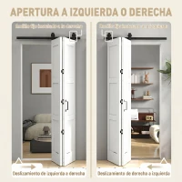 HOMCOM Puerta Corredera Plegable con Herrajes 91,4x213,4 cm con Rodillo Riel de Acero Guía de Suelo Manija Blanco(m-5)