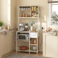 HOMCOM Estantería de Cocina Soporte de Microondas con Estantes y 6 Ganchos para Espacios Reducidos 80x40x181 cm Roble(m-12)
