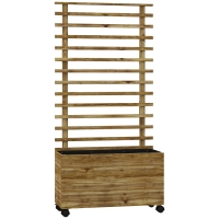 Outsunny Fioriera Verticale con 4 Ruote e Traliccio per Piante Rampicanti in Legno, 76x30x155 cm, Color Legno