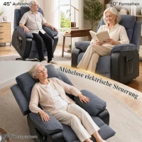 HOMCOM Sta-op-stoel met zachte corduroybekleding, verstelbare fauteuil met afstandsbediening en zijvakken, donkergrijs(m-4)