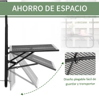 Outsunny Mesa Colgante para Balcón Plegable de Metal con Altura Ajustable en 4 Niveles Carga 10 kg 60x60x57-72 cm Negro(m-5)