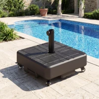 Outsunny Pied de parasol Carré, socle parasol extérieur avec roues Remplissable 35 kg Sable ou 28 L Eau, 48 x 48 x 38,5 cm, Noir(m-10)