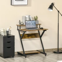 HOMCOM Industrial Computer Desk with Monitor Stand, 70 x 60cm Compact Desk for Small Spaces, Home Office Desk, Rustic Brown(m-10)